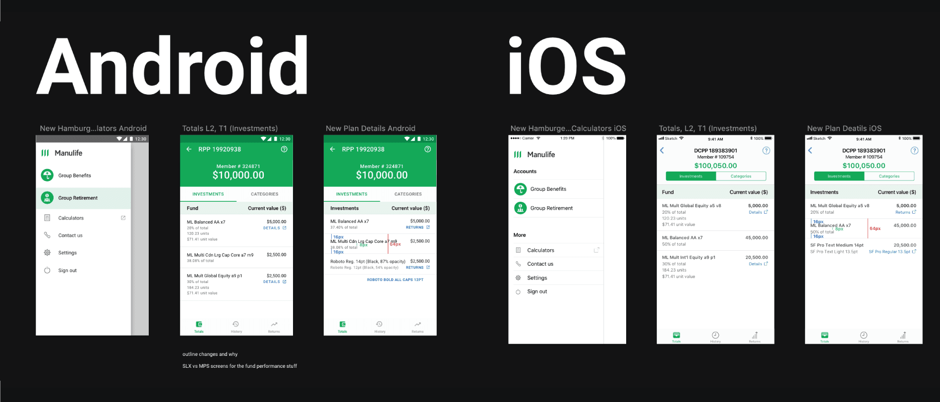 Manulife Mobile sample interface screen